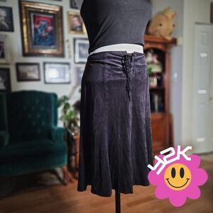 Vintage Y2K Countess Black Velvet Lace Up Midi Skirt Women's Size L Grande